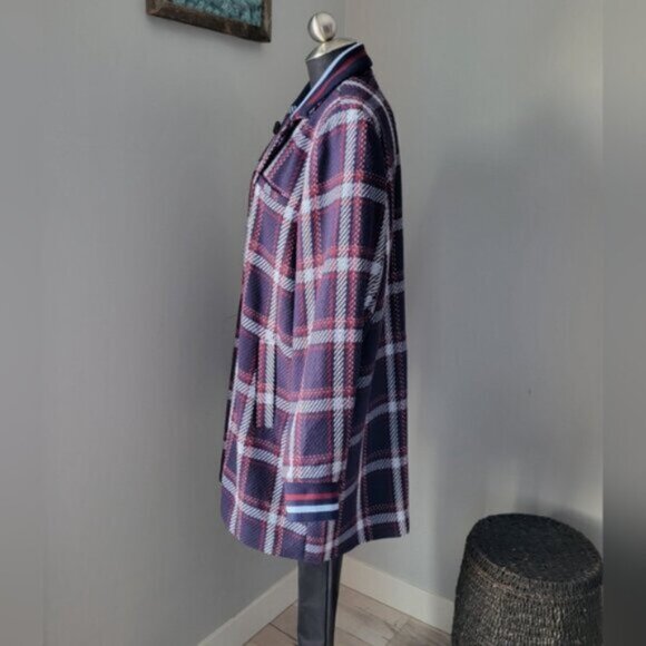 Long Tweed Blue Plaid Blazer Jacket YEST Outerwear Sz 14 Womens NEW - Picture 9 of 14